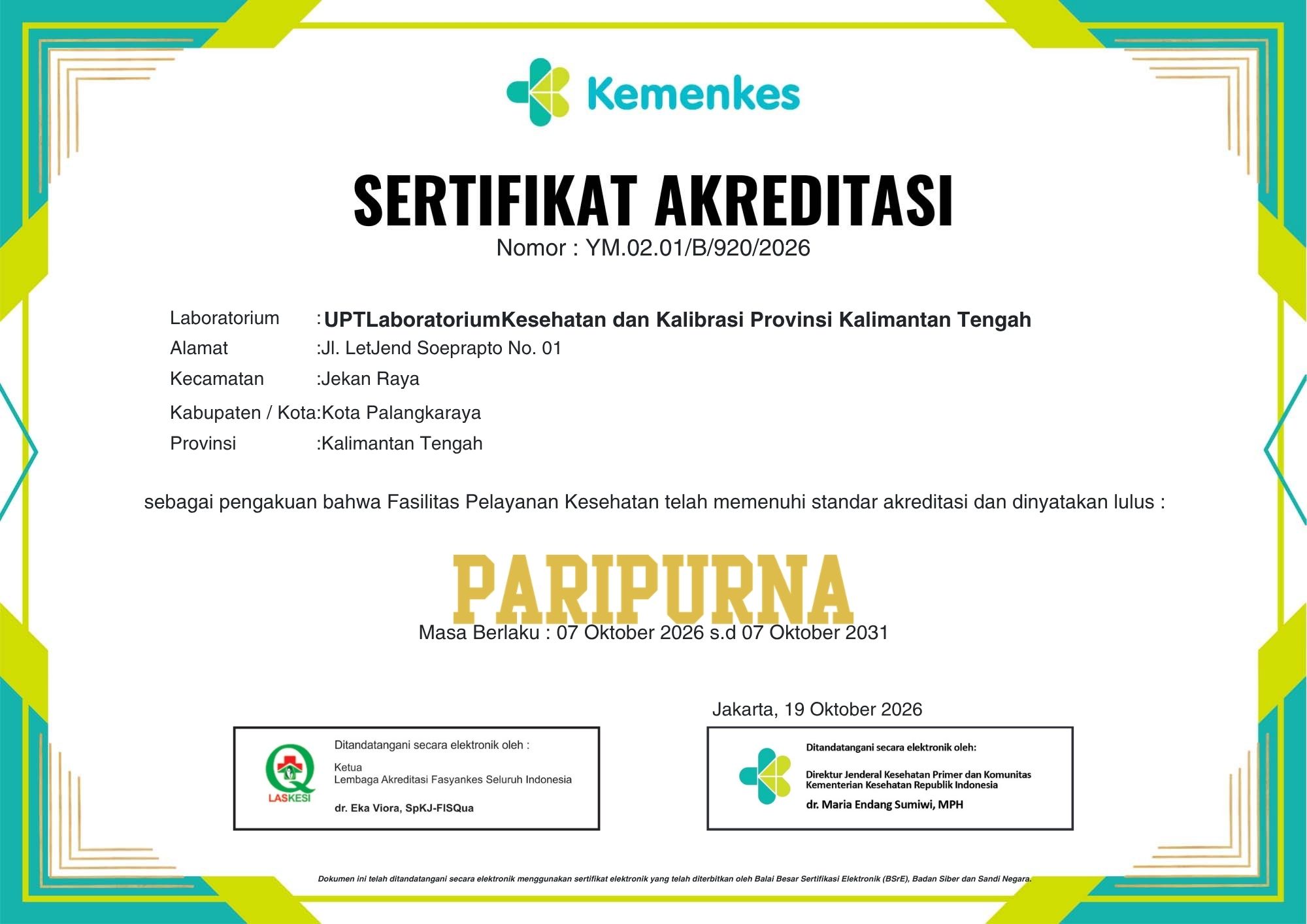 Sertifikat Akreditasi Kemenkes